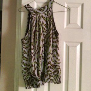 Brown and Green Leopard Print Sleeveless Blouse